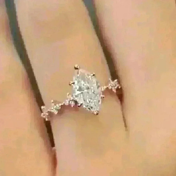 New 18k Gold Over Sterling Silver Diamond Marquise Ring - Picture 2 of 4